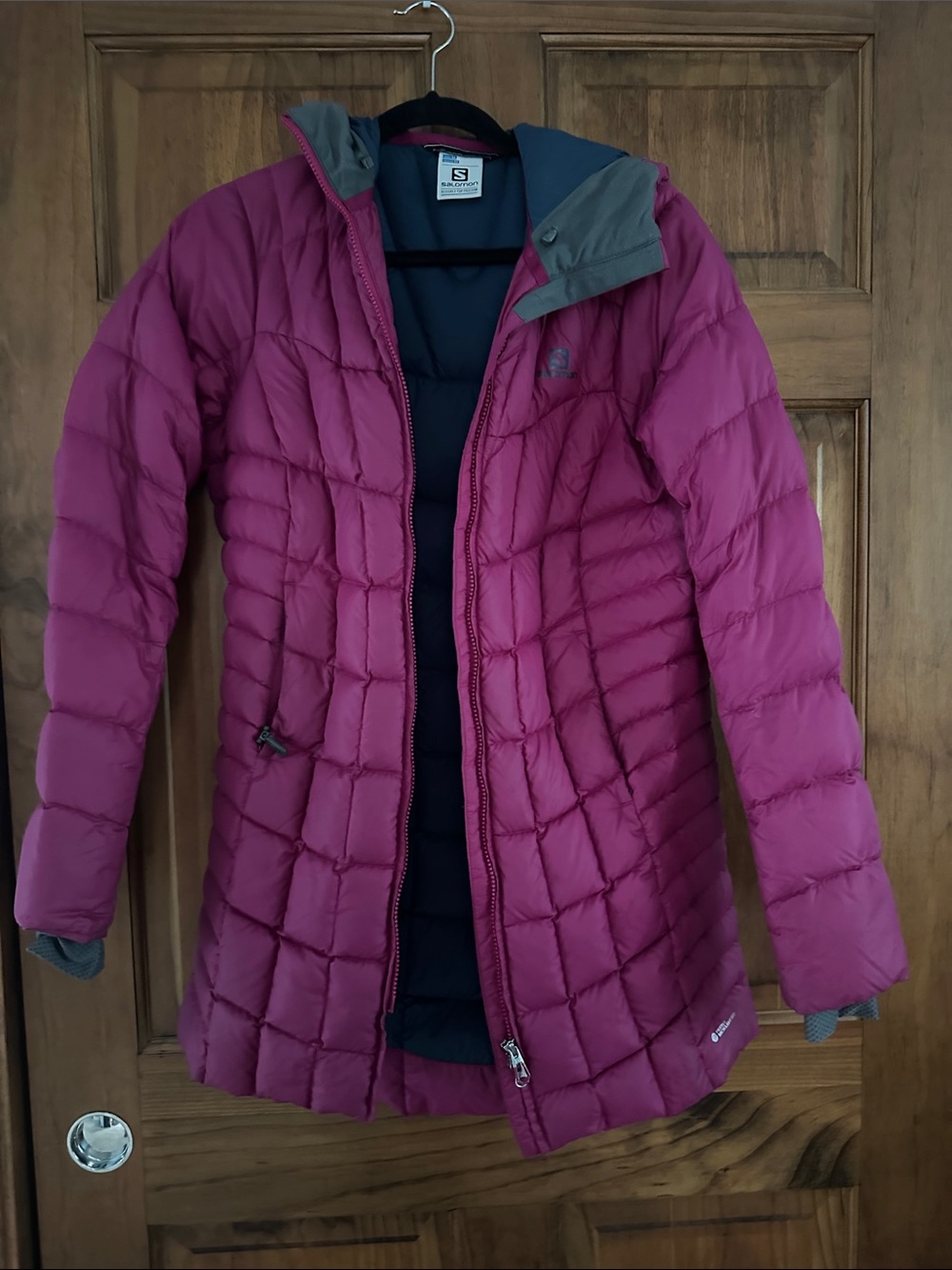 Salomon Women's Magenta Quilted Long Puffer Coat